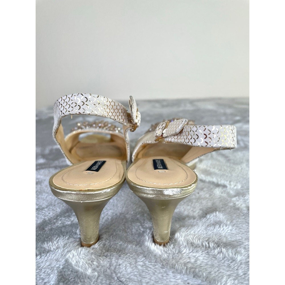 Womens Kitten Heels Sz 8 Rhinestone Fairy Regency Sling Back Retro Glam Party - Picture 7 of 11